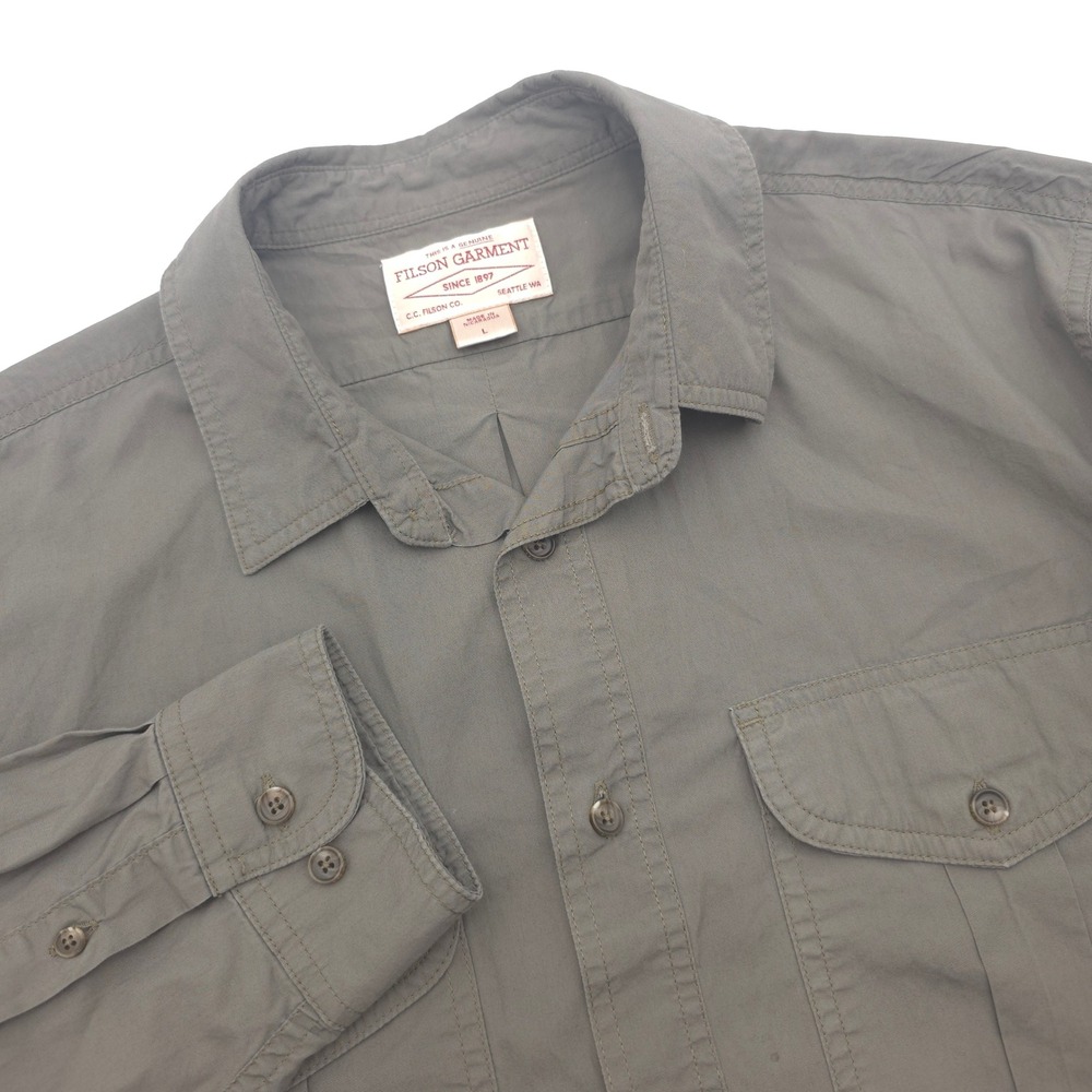 C.C. Filson Mens Large Gray Cotton Utility Button Down Shirt Lightweight Read